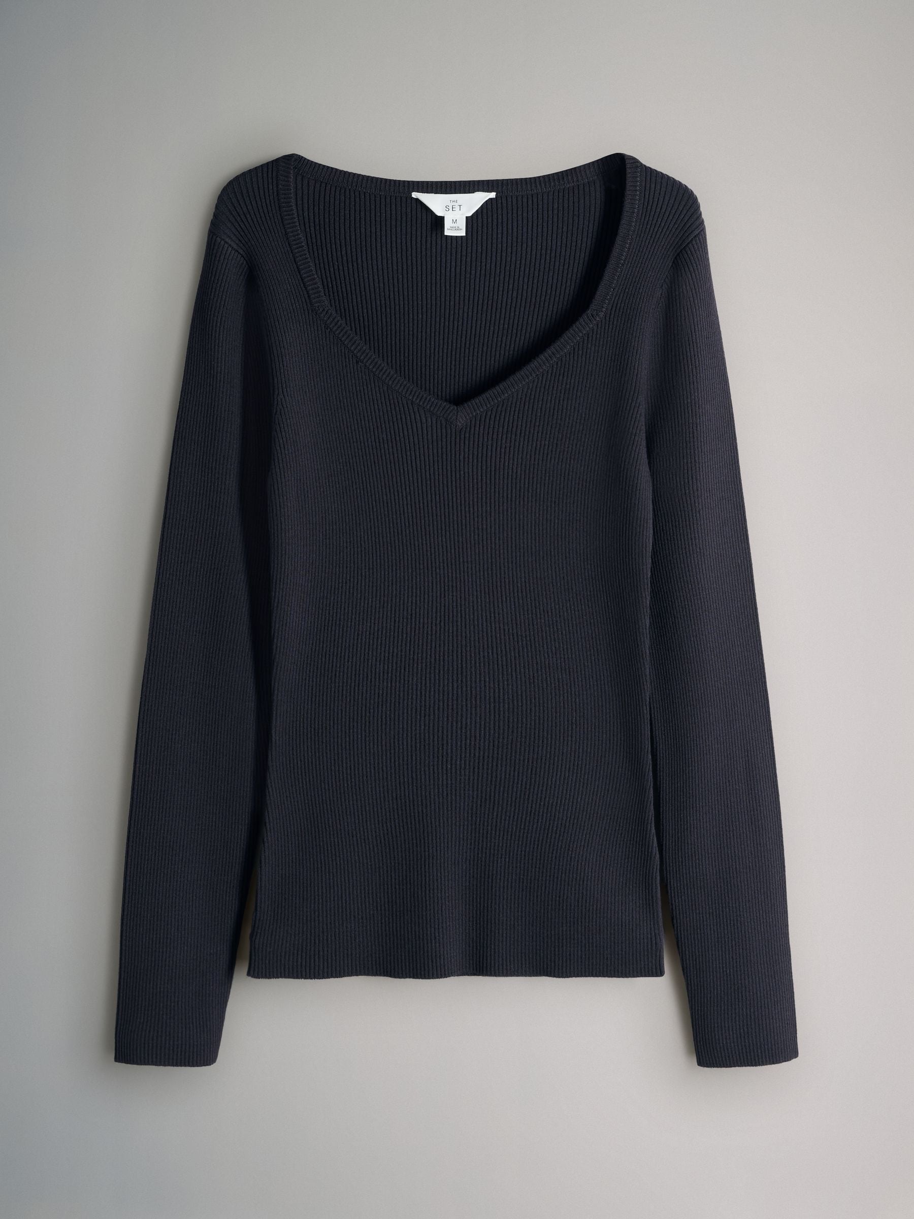 Buy The Set 3 Pack Knitted Sweatheart Long Sleeve Tops Navy Blue