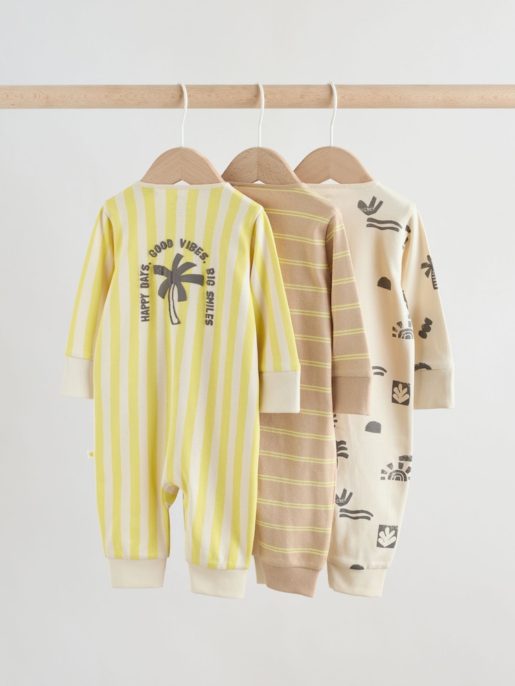 Multi Palm Two Way Zip Baby Sleepsuits 3 Pack (0mths-3yrs) - Image 2 of 12
