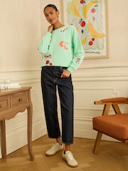 Love & Roses Aqua Blue Embroidered Sweat Top - Image 3 of 4