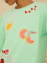 Love & Roses Aqua Blue Embroidered Sweat Top - Image 4 of 4