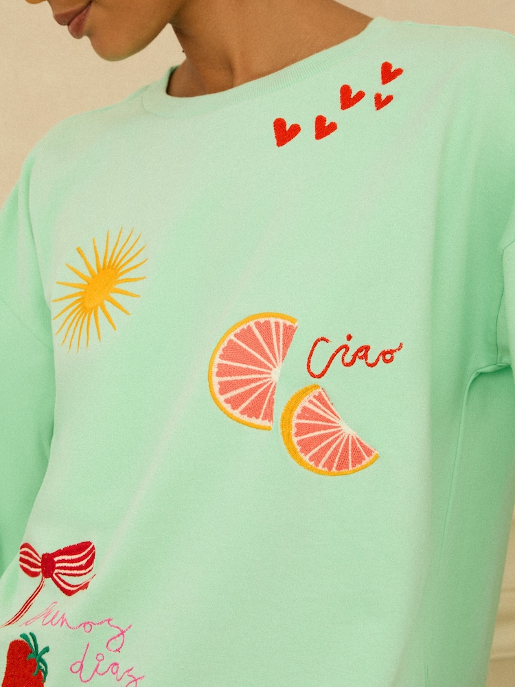 Love & Roses Aqua Blue Embroidered Sweat Top - Image 4 of 4