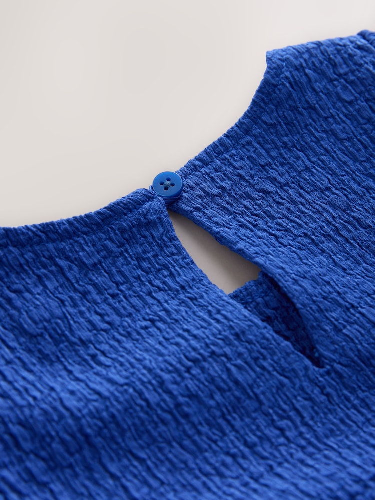 أزرق كوبالت - Angel Sleeve Crinkle Dress (3-16yrs) - صورة 7 من 7