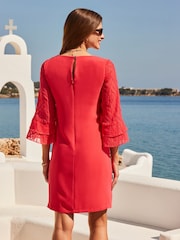 Sosandar Red Sheer Sleeve Shift Dress - Image 4 of 5