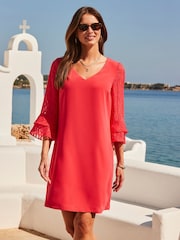 Sosandar Red Sheer Sleeve Shift Dress - Image 5 of 5