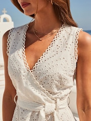 Sosandar White Broderie Anglaise Belted Wrap Dress - Image 4 of 5