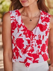Sosandar Red Floral Print Ruffle Detail Top - Image 5 of 5