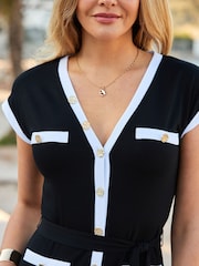 Sosandar Black Contrast Trim Gold Button Detail Dress - Image 3 of 3