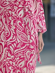 Sosandar Pink Paisley Print Faux Wrap Dress - Image 4 of 5