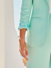 Sosandar Green Leopard Print Lining Blazer - Image 4 of 5