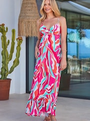 Sosandar Pink Petite Paradise Print Tiered Hem Sunshine Maxi Dress - Image 1 of 5
