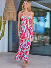 Sosandar Pink Petite Paradise Print Tiered Hem Sunshine Maxi Dress - Image 5 of 5