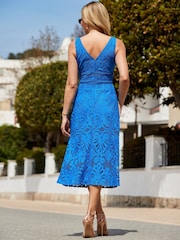 Sosandar Blue Luxe Lace Ruffle Hem Dress - Image 3 of 5