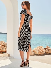 Sosandar Black Lace Square Neck Pencil Dress - Image 3 of 5