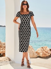 Sosandar Black Lace Square Neck Pencil Dress - Image 5 of 5