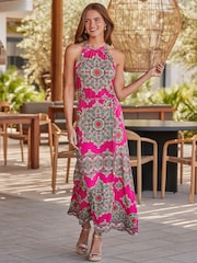 Rosa - Vestido longo Sosandar com estampa Print, decote Halter neck Maxi dress - Imagem 1 de 5