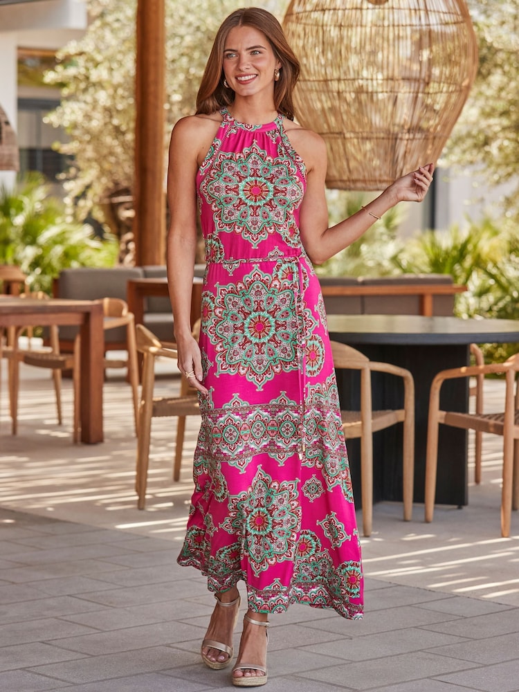 Rosa - Vestido longo Sosandar com estampa Print, decote Halter neck Maxi dress - Imagem 1 de 5