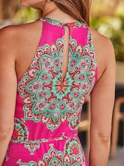 Rosa - Vestido longo Sosandar com estampa Print, decote Halter neck Maxi dress - Imagem 4 de 5