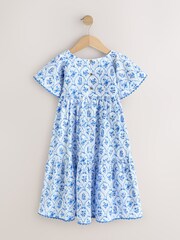Blue Floral Angel Sleeve Dress (3-16yrs) - Image 4 of 6