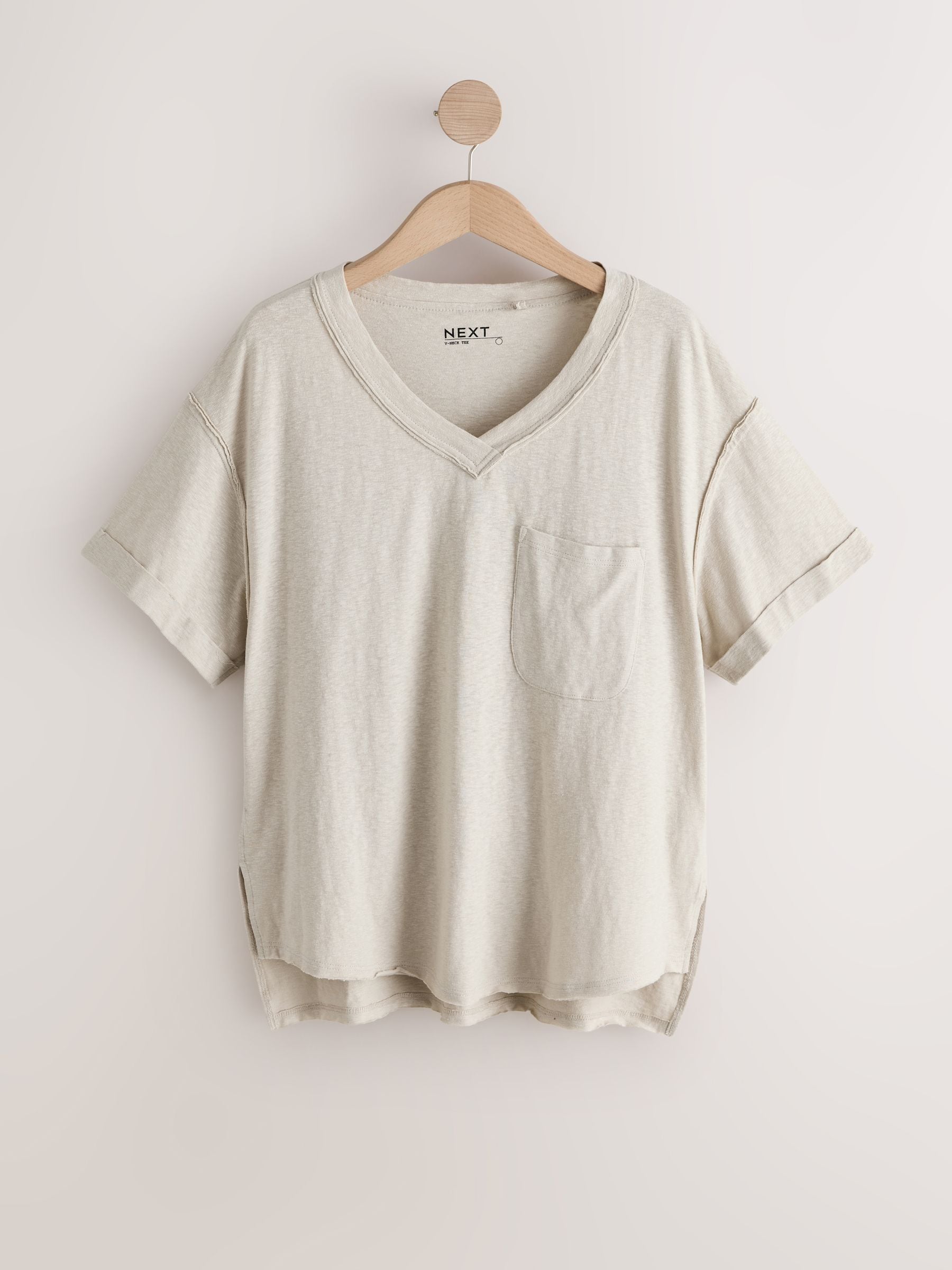Buy Cream Look Short Sleeve V-Neck T-Shirt from Next USA