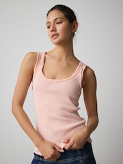 Light Pink Premium Ribbed Scoop Tank Vest Sleeveless Top - Image 4 of 9
