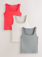 Beige/Grey/Red Square Neck Vest 3 Pack - Image 4 of 9