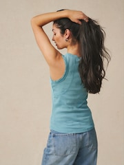 Washed Blue Premium Ribbed Scoop Tank Vest Sleeveless Top - Image 3 of 7