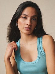 Washed Blue Premium Ribbed Scoop Tank Vest Sleeveless Top - Image 4 of 7