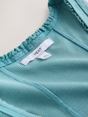 Washed Blue Premium Ribbed Scoop Tank Vest Sleeveless Top - Image 5 of 7