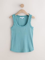 Washed Blue Premium Ribbed Scoop Tank Vest Sleeveless Top - Image 6 of 7