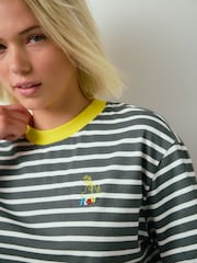Grey/White Stripe Short Sleeve Graphic Crew Neck T-Shirt - Image 5 of 8