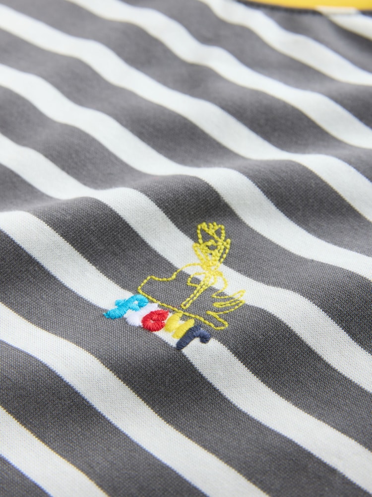 Grey/White Stripe Short Sleeve Graphic Crew Neck T-Shirt - Image 8 of 8