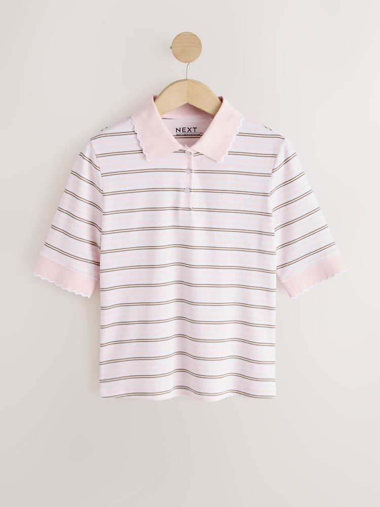 Pink Stripe TENCEL™ Lyocell Fitted Ribbed Collar Top - Image 1 of 3 Pink Stripe TENCEL™ Lyocell Fitted Ribbed Collar Top - Image 1 of 3