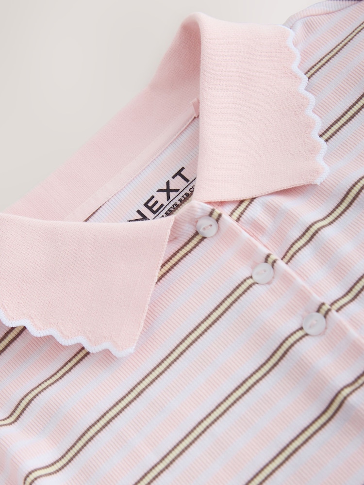 Pink Stripe TENCEL™ Lyocell Fitted Ribbed Collar Top - Image 3 of 3 Pink Stripe TENCEL™ Lyocell Fitted Ribbed Collar Top - Image 3 of 3