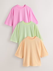 Bright Pink/Yellow/Orange - Elbow Length Crew Neck Cotton T-Shirts 3 Pack - រូបភាព 1 នៃ 12