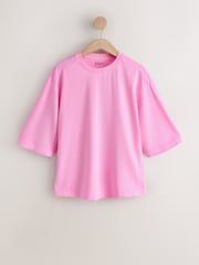 Bright Pink/Yellow/Orange - Elbow Length Crew Neck Cotton T-Shirts 3 Pack - រូបភាព 2 នៃ 12