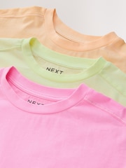 Bright Pink/Yellow/Orange - Elbow Length Crew Neck Cotton T-Shirts 3 Pack - រូបភាព 5 នៃ 12