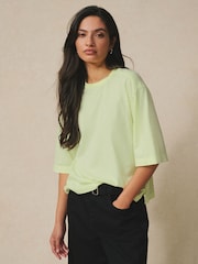 Bright Pink/Yellow/Orange - Elbow Length Crew Neck Cotton T-Shirts 3 Pack - រូបភាព 7 នៃ 12