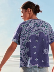 Purple Bandana Print Look Short Sleeve V-Neck T-Shirt - Image 5 of 9