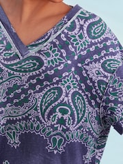 Purple Bandana Print Look Short Sleeve V-Neck T-Shirt - Image 6 of 9
