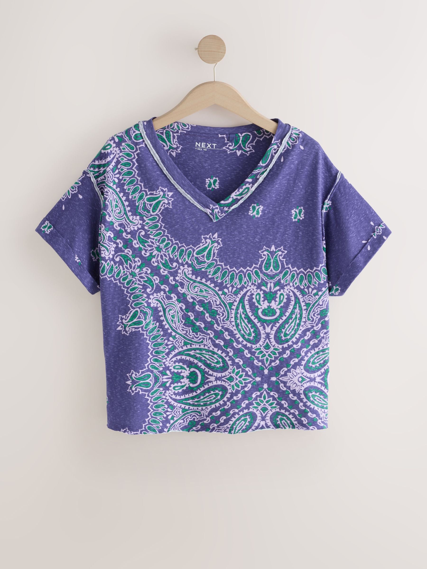 Buy Purple Bandana Print Look Short Sleeve V-Neck T-Shirt from the