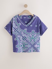 Purple Bandana Print Look Short Sleeve V-Neck T-Shirt - Image 7 of 9
