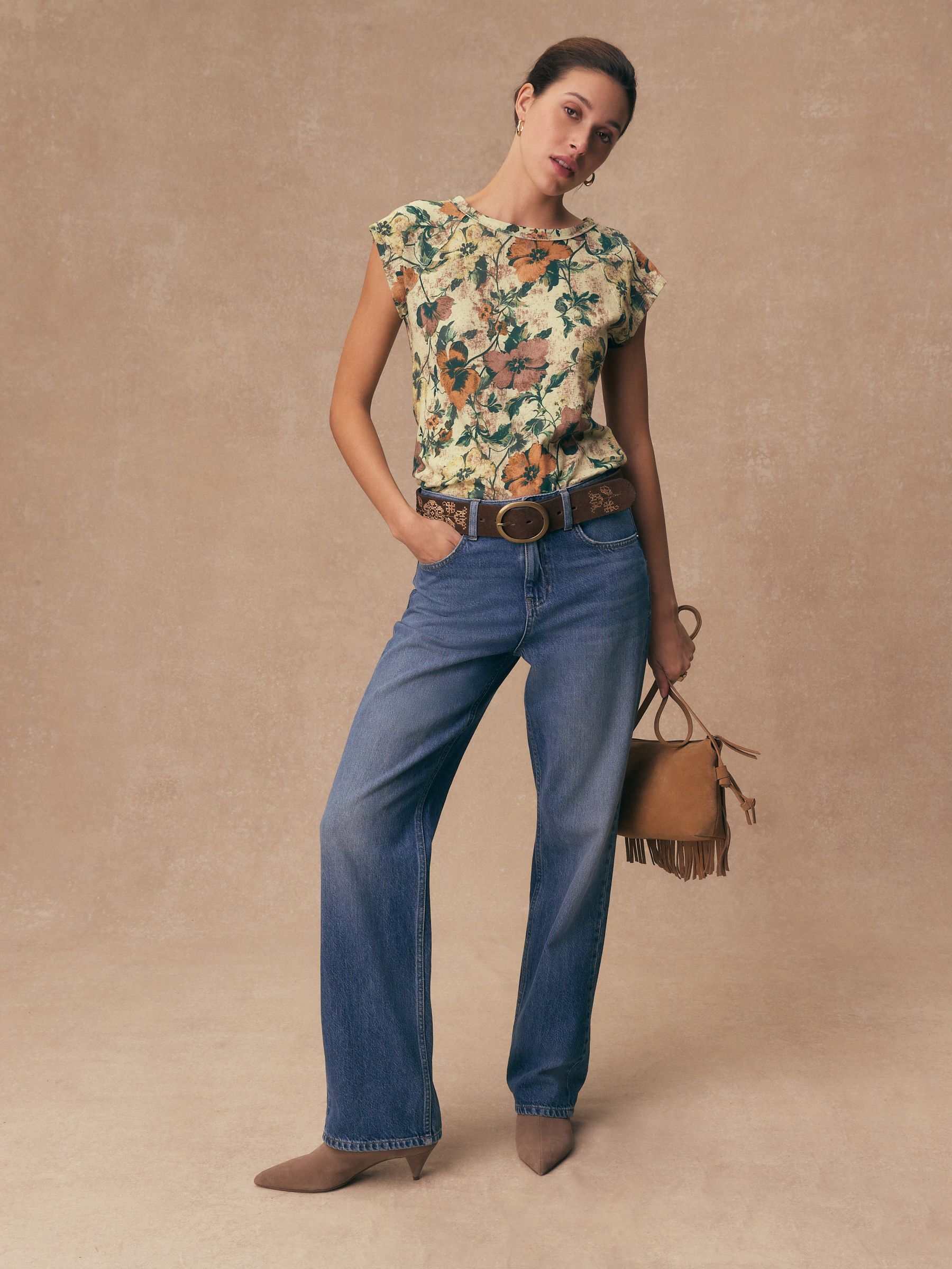 Buy Floral Raw Seam Detail Short Capped Sleeve T-Shirt from Next