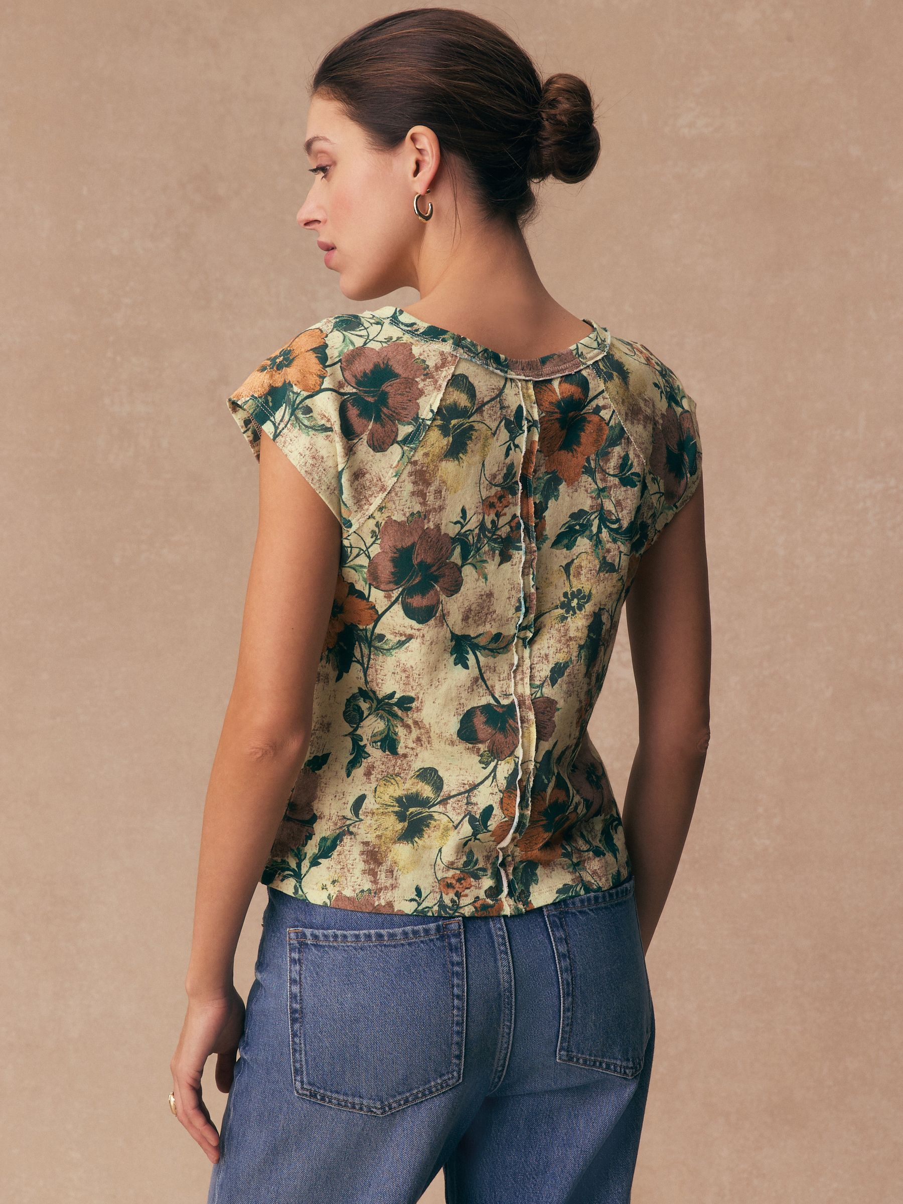 Buy Floral Raw Seam Detail Short Capped Sleeve T-Shirt from Next