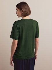 Zielony wzór kwiatowy - Luźna koszulka z bawełny i modalu z dekoltem w szpic - Obraz 3 z 7