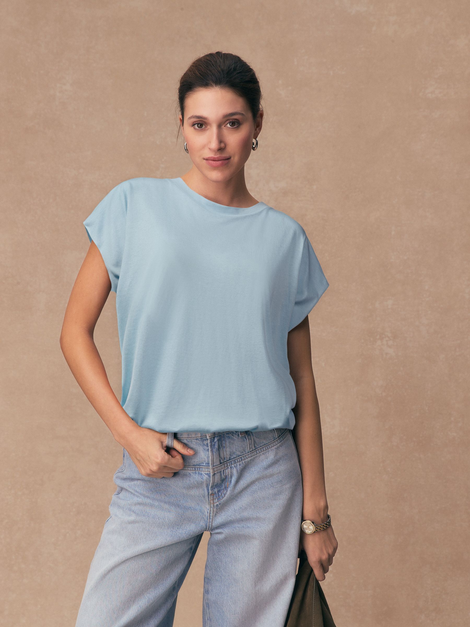 Buy Light Blue Cap Sleeve TENCEL™ Modal Blend T-Shirt from the
