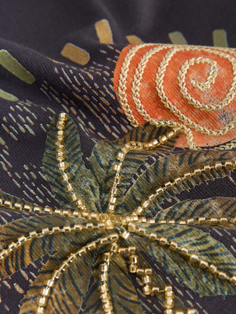 Charcoal Grey Embroidered Graphic Heavyweight Short Sleeve Crew Neck T-Shirt - Image 3 of 3 Charcoal Grey Embroidered Graphic Heavyweight Short Sleeve Crew Neck T-Shirt - Image 3 of 3