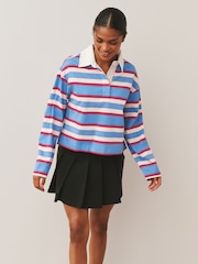 ლურჯი/წითელი ზოლი - Collared Long Sleeve Rugby Top - სურათი 1 7-დან