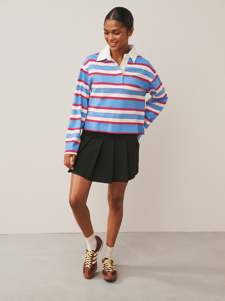 ლურჯი/წითელი ზოლი - Collared Long Sleeve Rugby Top - სურათი 2 7-დან