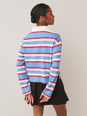 ლურჯი/წითელი ზოლი - Collared Long Sleeve Rugby Top - სურათი 3 7-დან