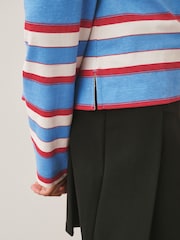 ლურჯი/წითელი ზოლი - Collared Long Sleeve Rugby Top - სურათი 4 7-დან